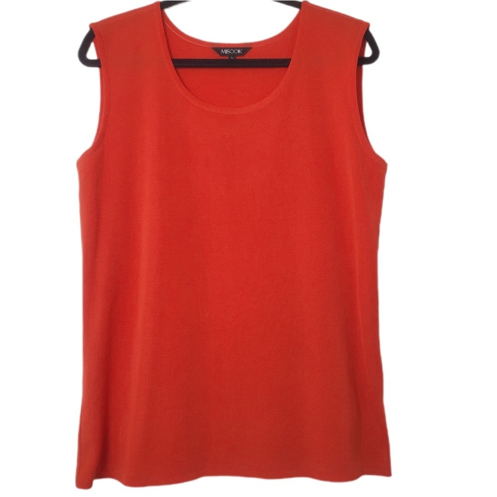 Misook Red Orange Knit Sleeveless Sweater Shell Top Women's Size Large
